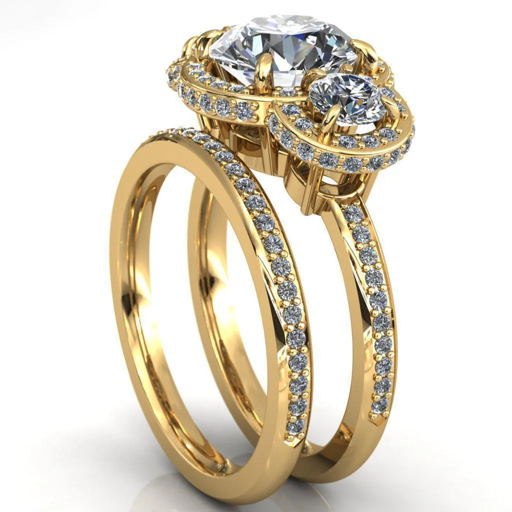 Melissa Round Center Stone 3 Stone Triple Halo Diamond Accent Ring