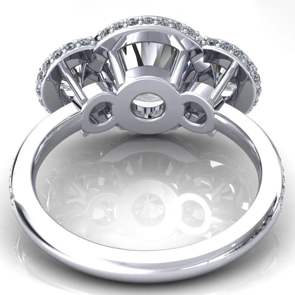 Melissa Round Center Stone 3 Stone Triple Halo Diamond Accent Ring