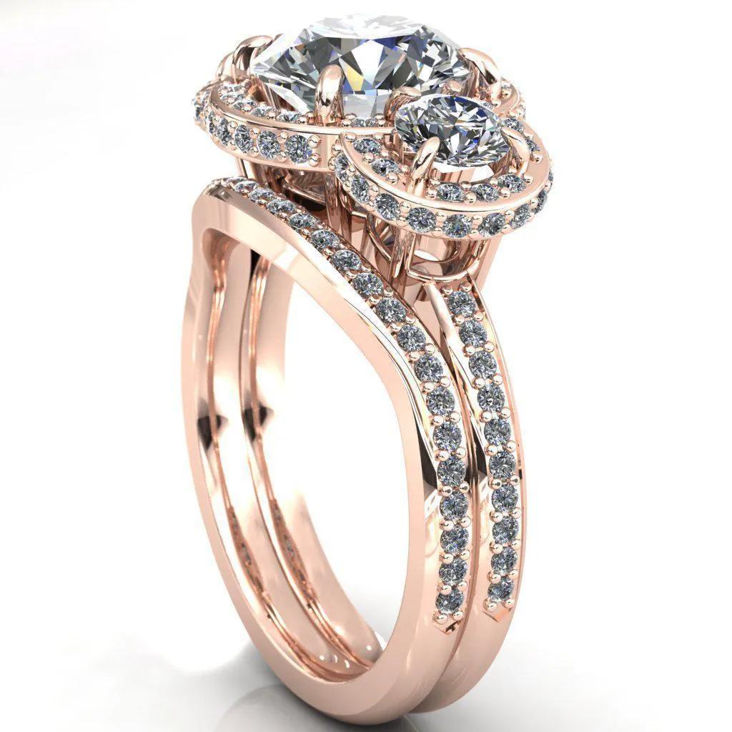 Melissa Round Center Stone 3 Stone Triple Halo Diamond Accent Ring