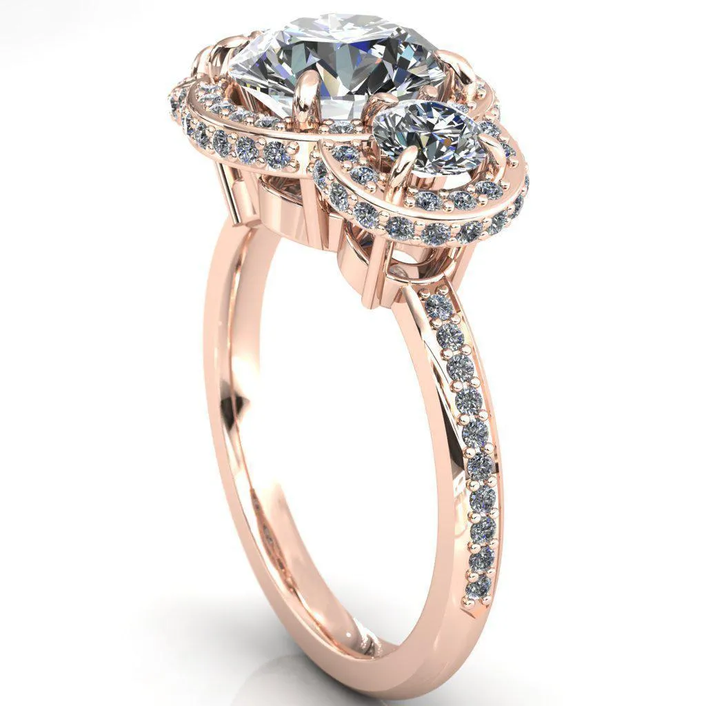 Melissa Round Center Stone 3 Stone Triple Halo Diamond Accent Ring