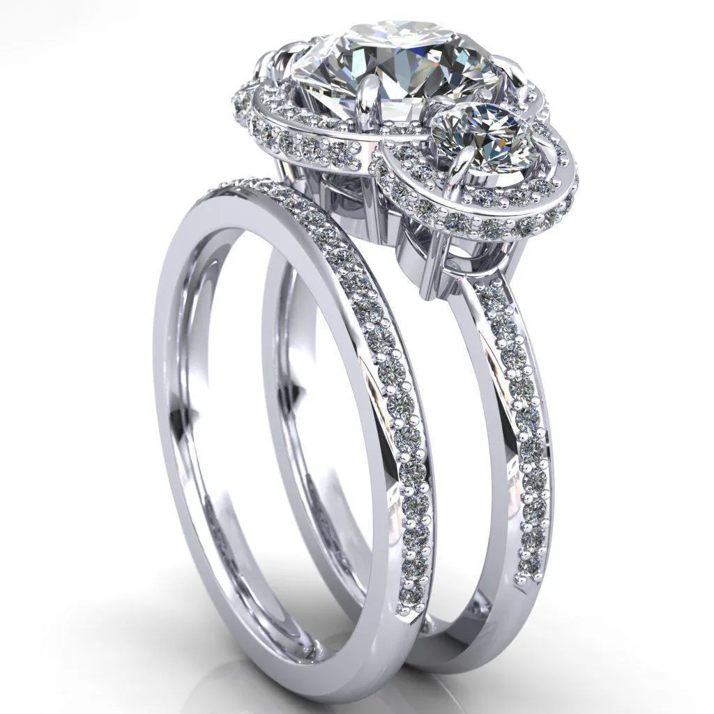 Melissa Round Center Stone 3 Stone Triple Halo Diamond Accent Ring