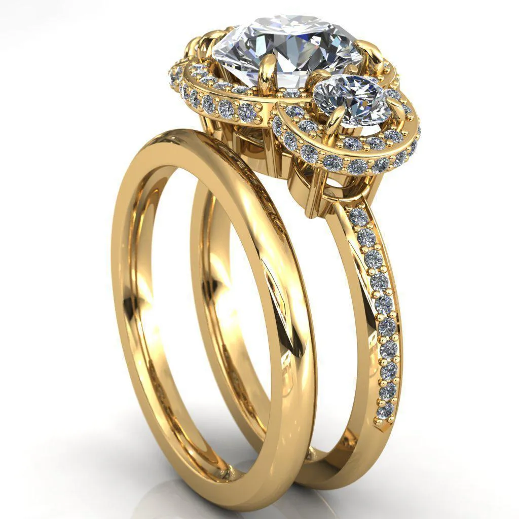 Melissa Round Center Stone 3 Stone Triple Halo Diamond Accent Ring