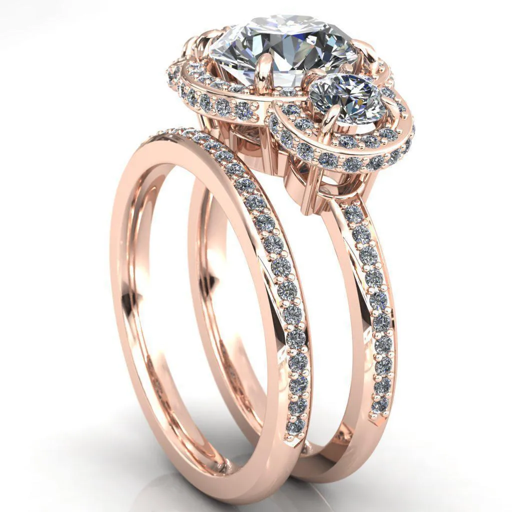 Melissa Round Center Stone 3 Stone Triple Halo Diamond Accent Ring
