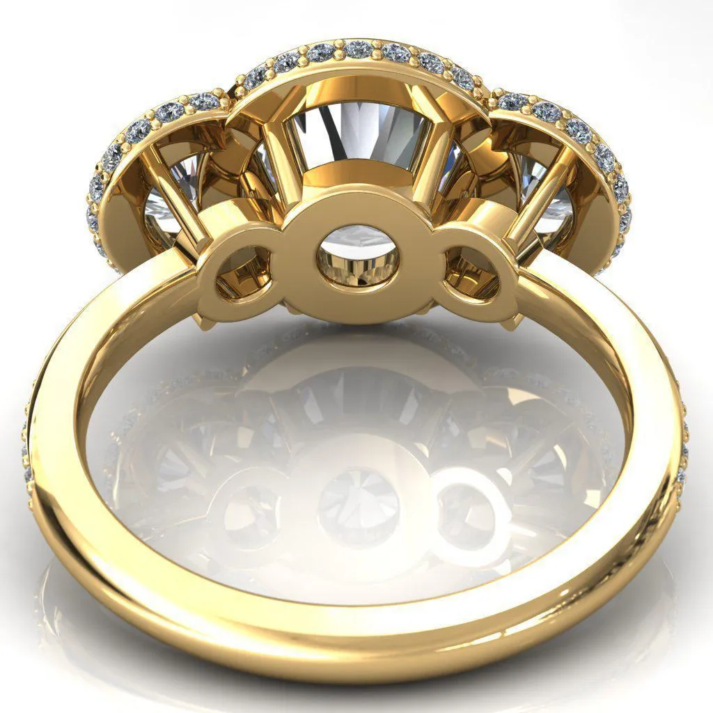 Melissa Round Center Stone 3 Stone Triple Halo Diamond Accent Ring