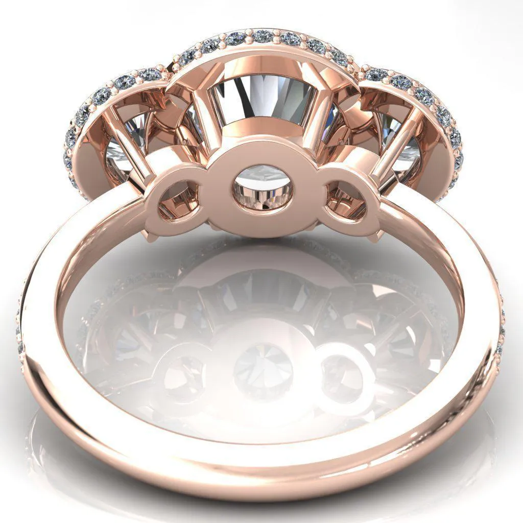 Melissa Round Center Stone 3 Stone Triple Halo Diamond Accent Ring