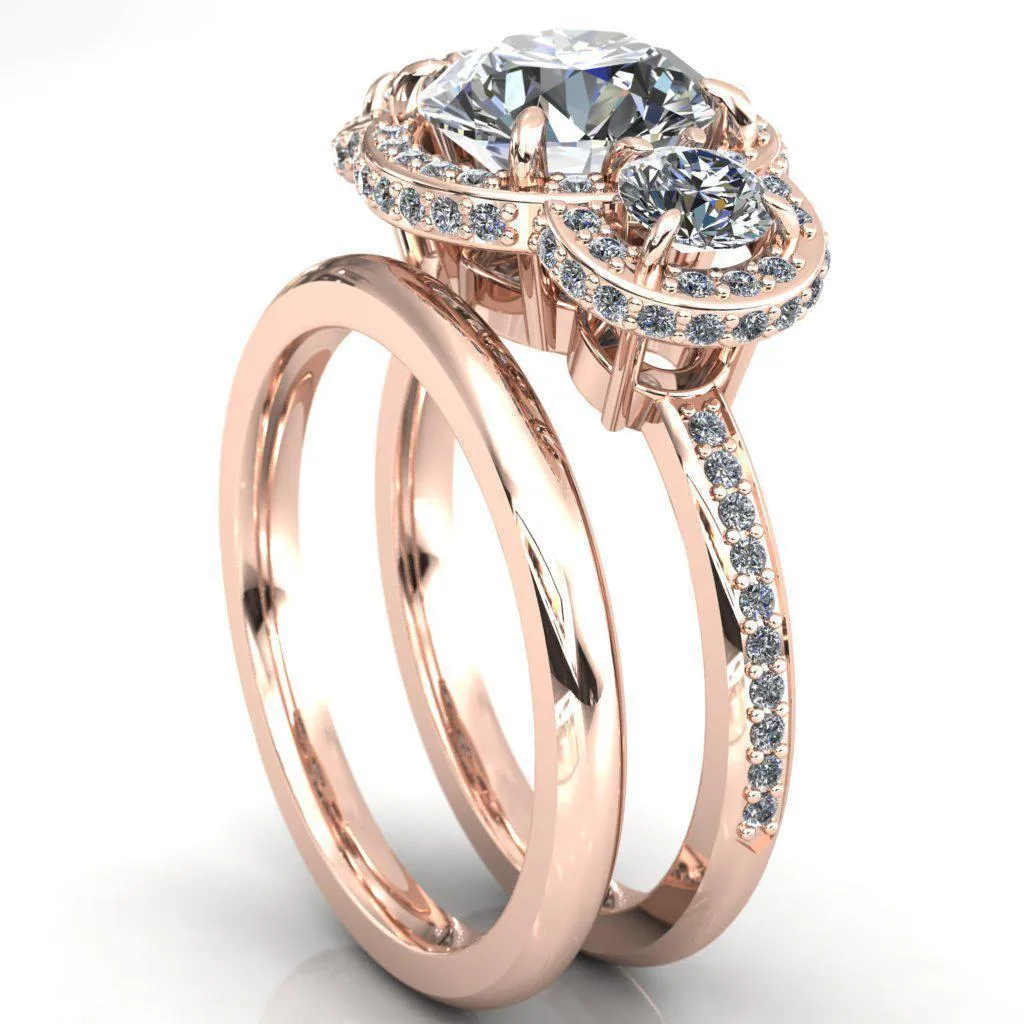 Melissa Round Center Stone 3 Stone Triple Halo Diamond Accent Ring