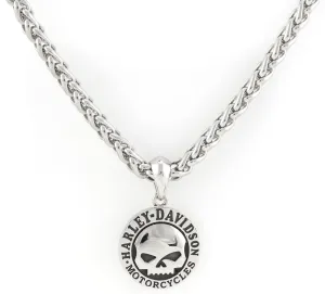 Men's Steel Skull Disc Necklace - Silver