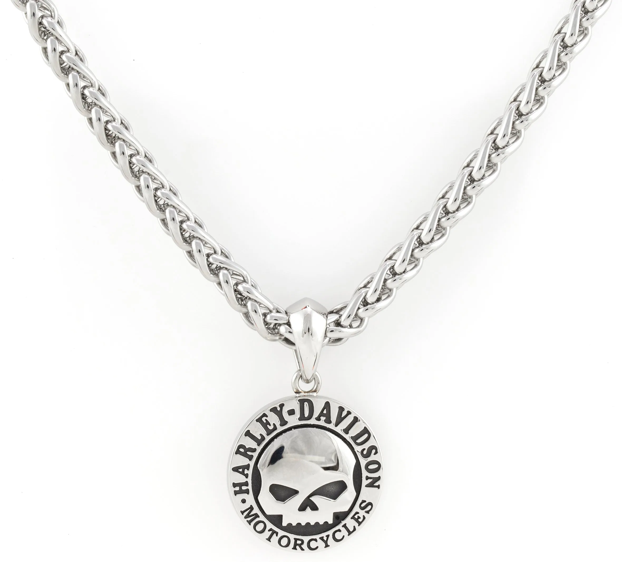 Men's Steel Skull Disc Necklace - Silver