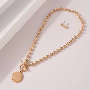 Metal Beaded Toggle Coin Charm Necklace