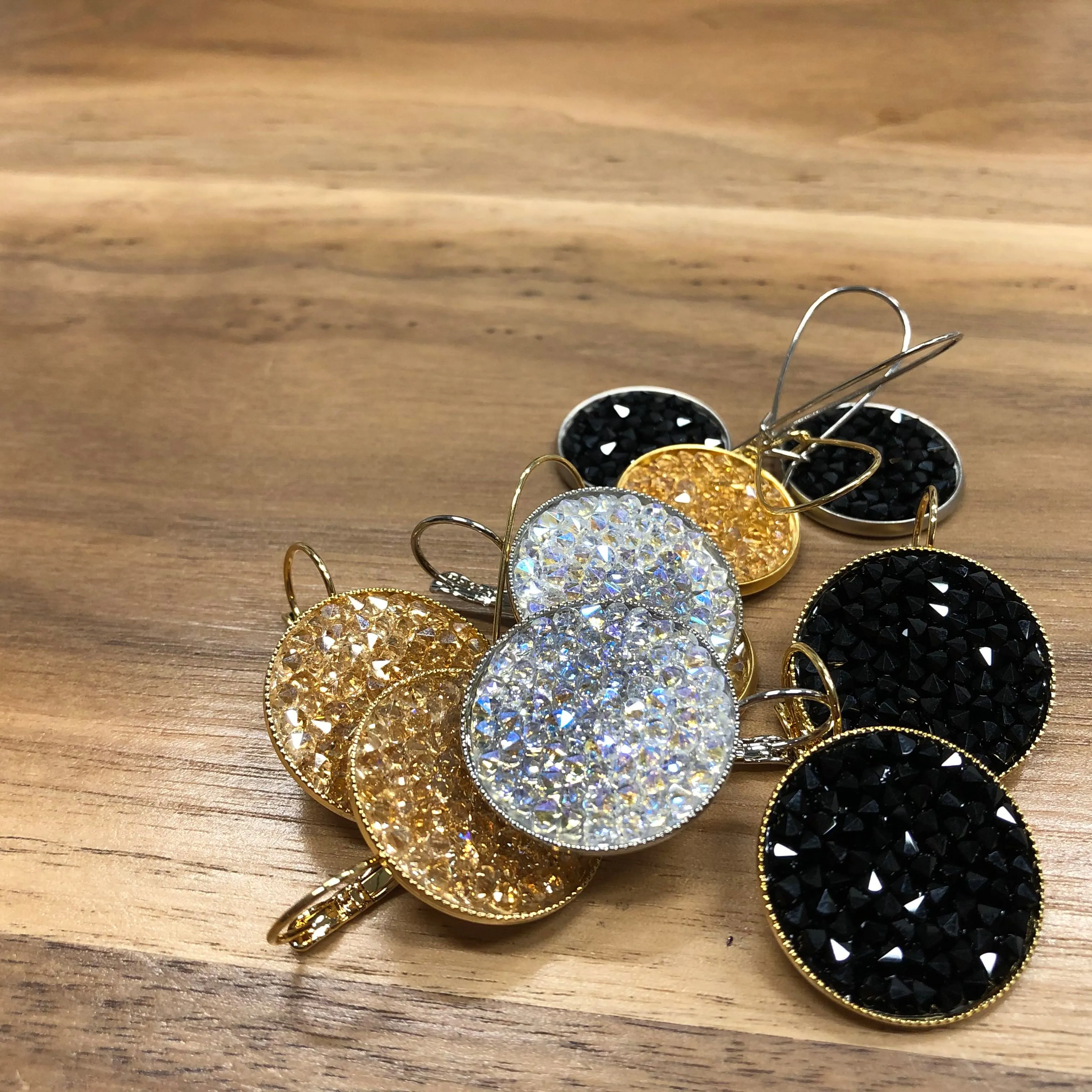 Mia - Sterling silver and black Swarovski crystal pave disc earrings