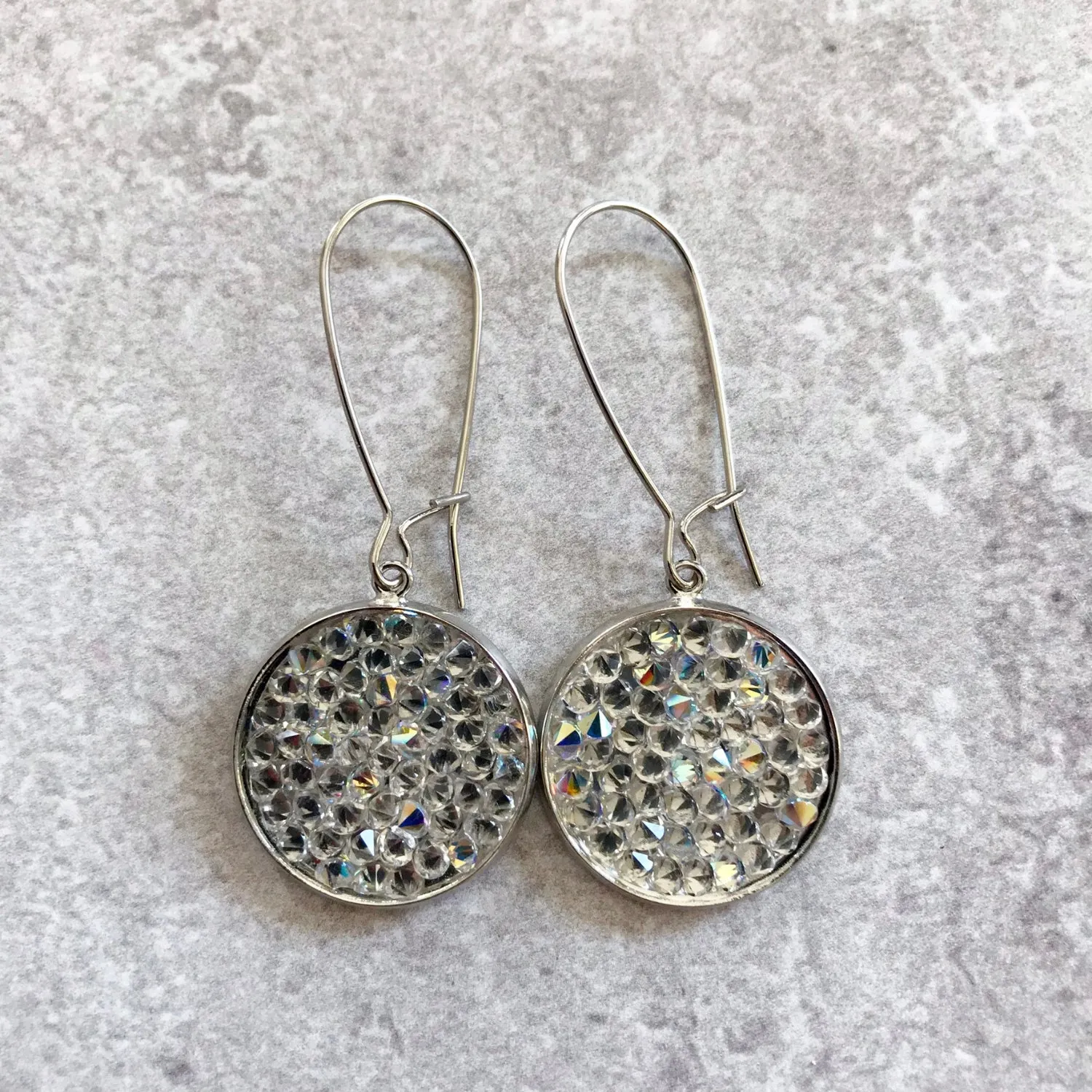 Mia - Sterling silver and clear Swarovski crystal pave disc earrings
