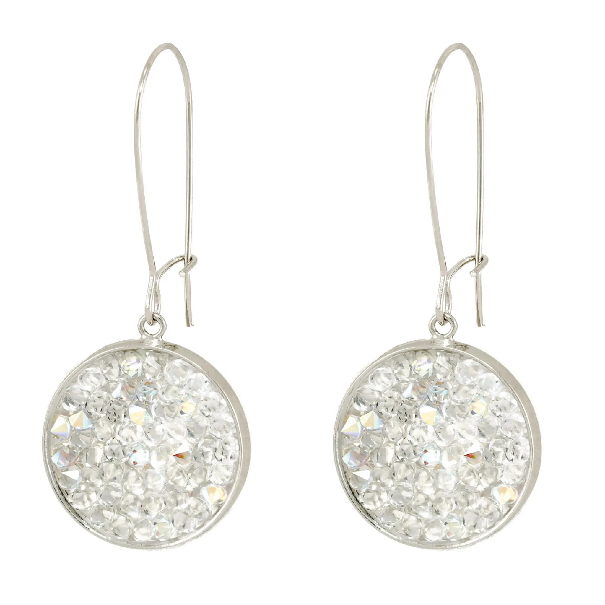 Mia - Sterling silver and clear Swarovski crystal pave disc earrings