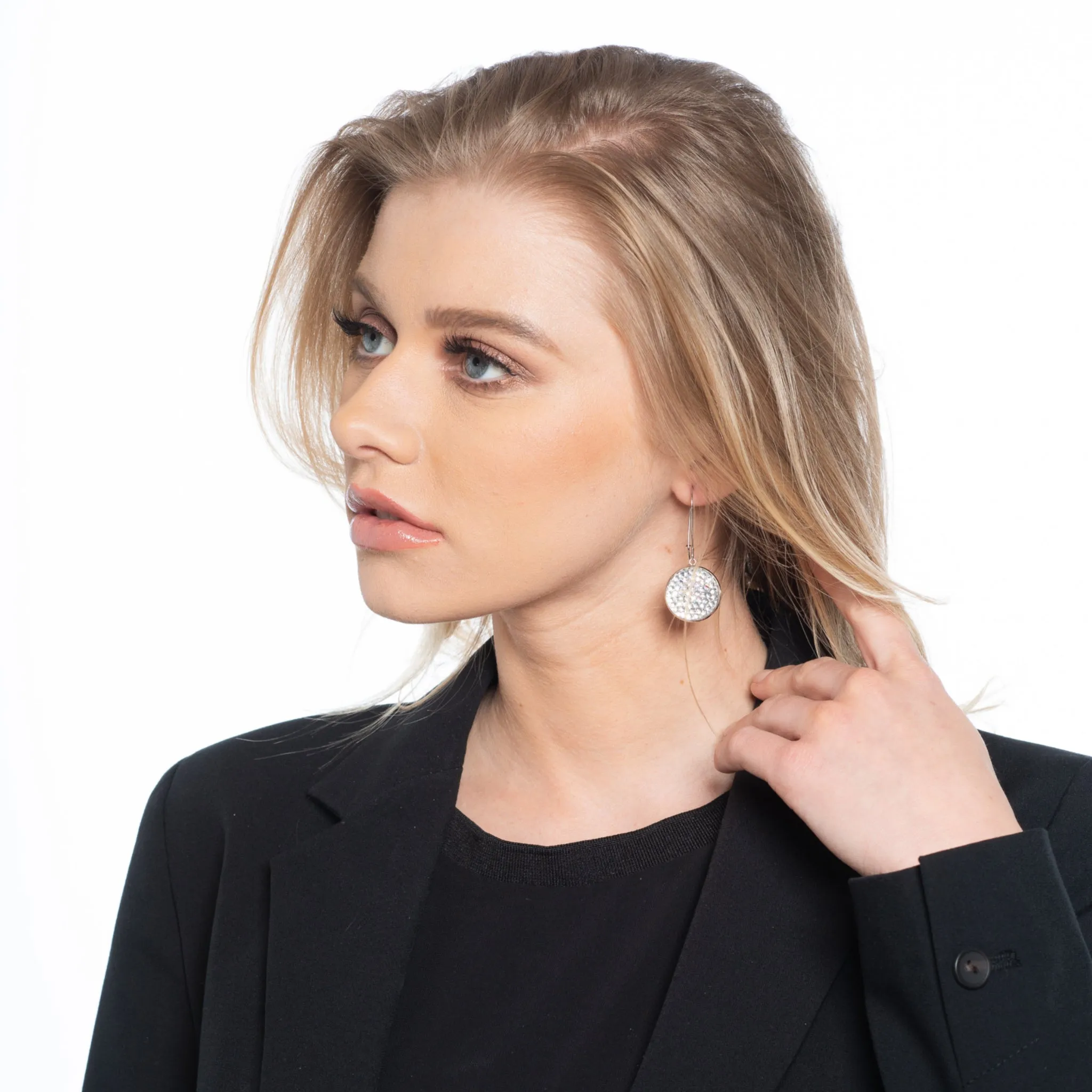 Mia - Sterling silver and clear Swarovski crystal pave disc earrings