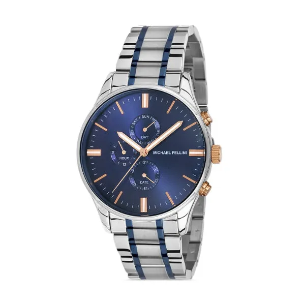 Michael Fellini Two-tone Stainless Steel Blue Dial Quartz Watch for Gents - MF2273-3