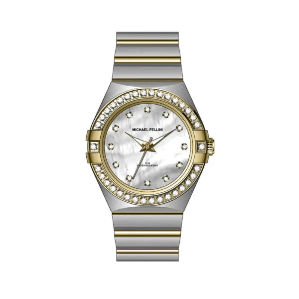 Michael Fellini Two-tone Stainless Steel Mother Of Pearl Dial Quartz Watch for Ladies - MF2357-04