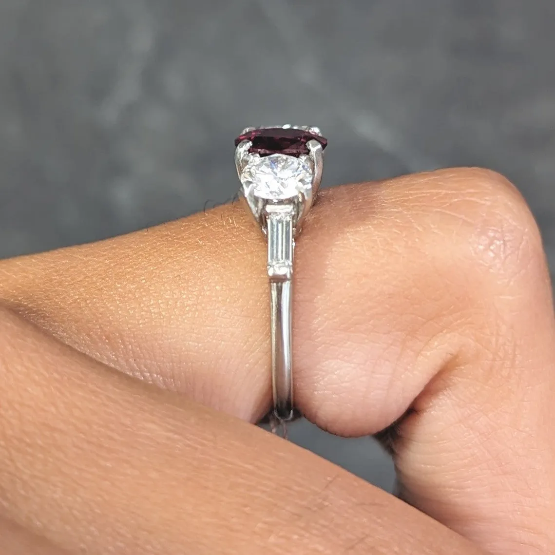 Mid-Century 2.84 CTW No Heat Ruby Diamond Platinum Vintage Three Stone Ring GIA