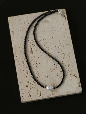 Midnight Glow Pearl & Black Agate Beaded Necklace