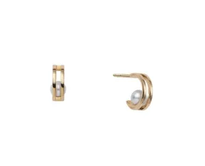 Mikimoto 18K Yellow Gold Akoya Pearl Double Hoop Earrings