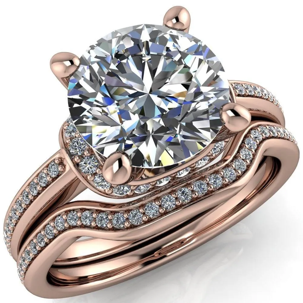 Miliani Round Center Stone 4-Prong Resting Diamond Under Bezel with Diamond High Shoulders Ring