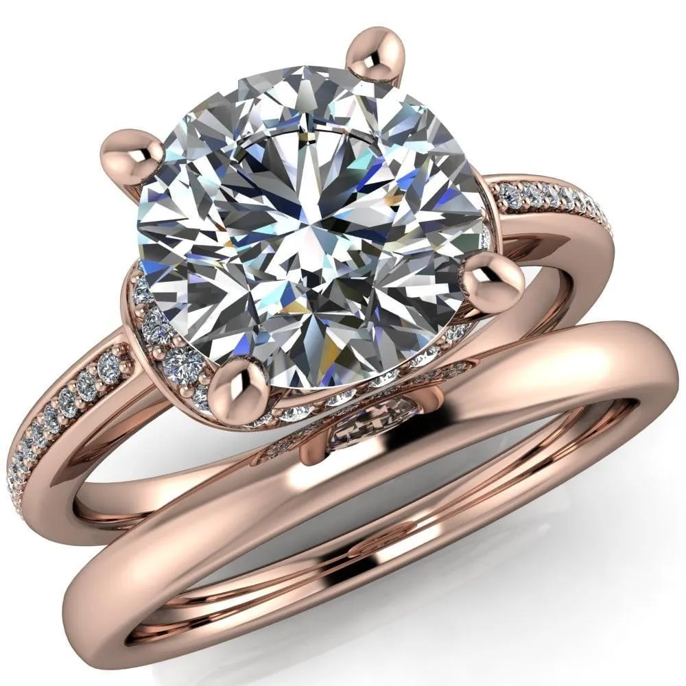 Miliani Round Center Stone 4-Prong Resting Diamond Under Bezel with Diamond High Shoulders Ring