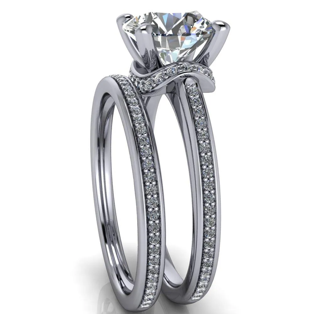 Miliani Round Center Stone 4-Prong Resting Diamond Under Bezel with Diamond High Shoulders Ring