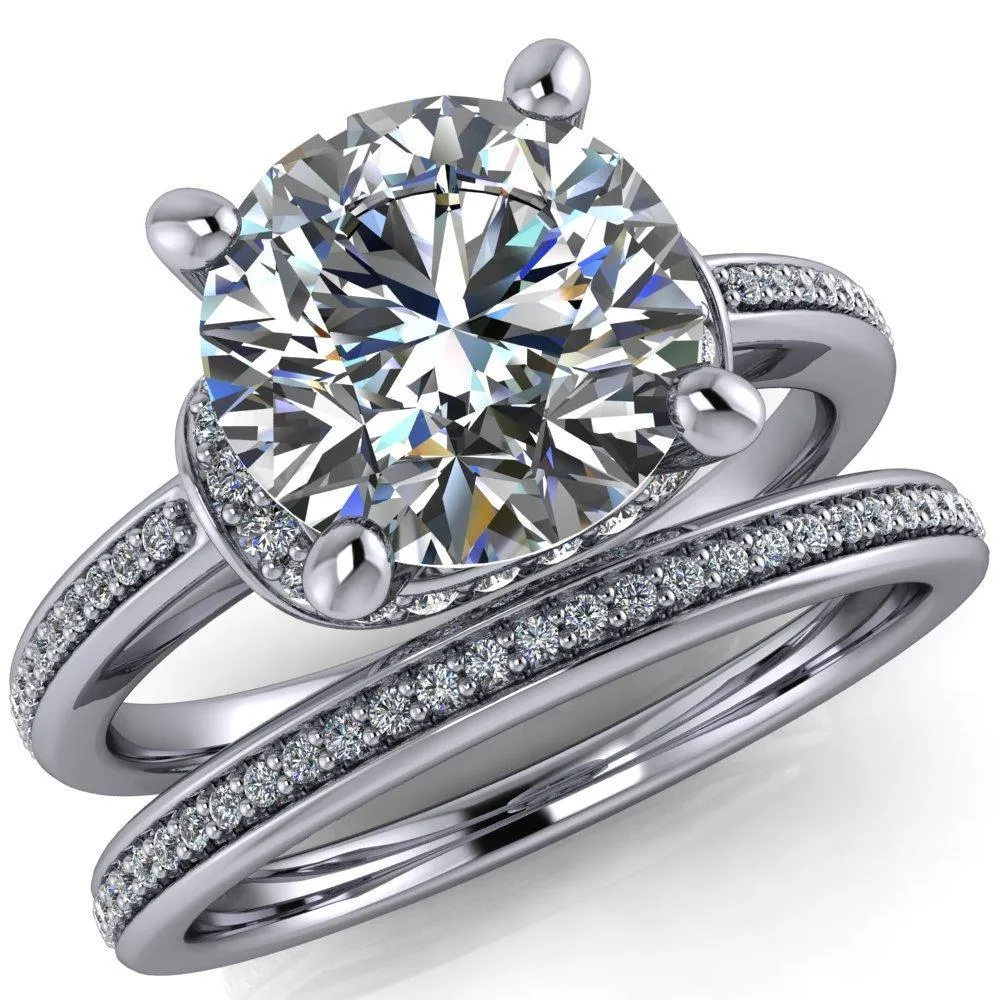 Miliani Round Center Stone 4-Prong Resting Diamond Under Bezel with Diamond High Shoulders Ring