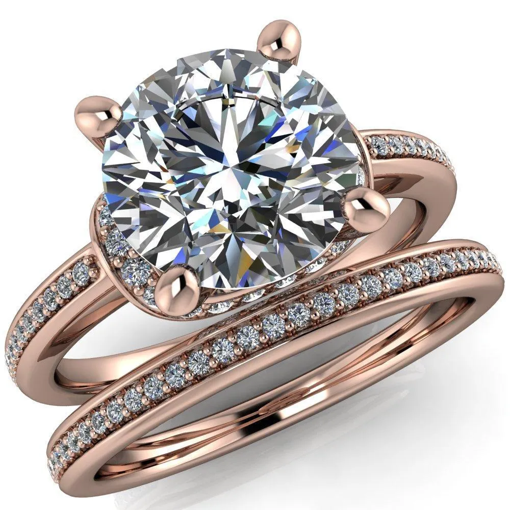 Miliani Round Center Stone 4-Prong Resting Diamond Under Bezel with Diamond High Shoulders Ring
