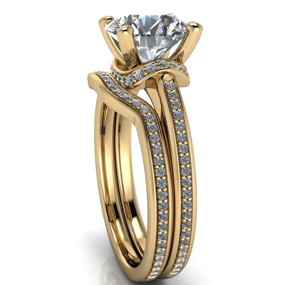 Miliani Round Center Stone 4-Prong Resting Diamond Under Bezel with Diamond High Shoulders Ring