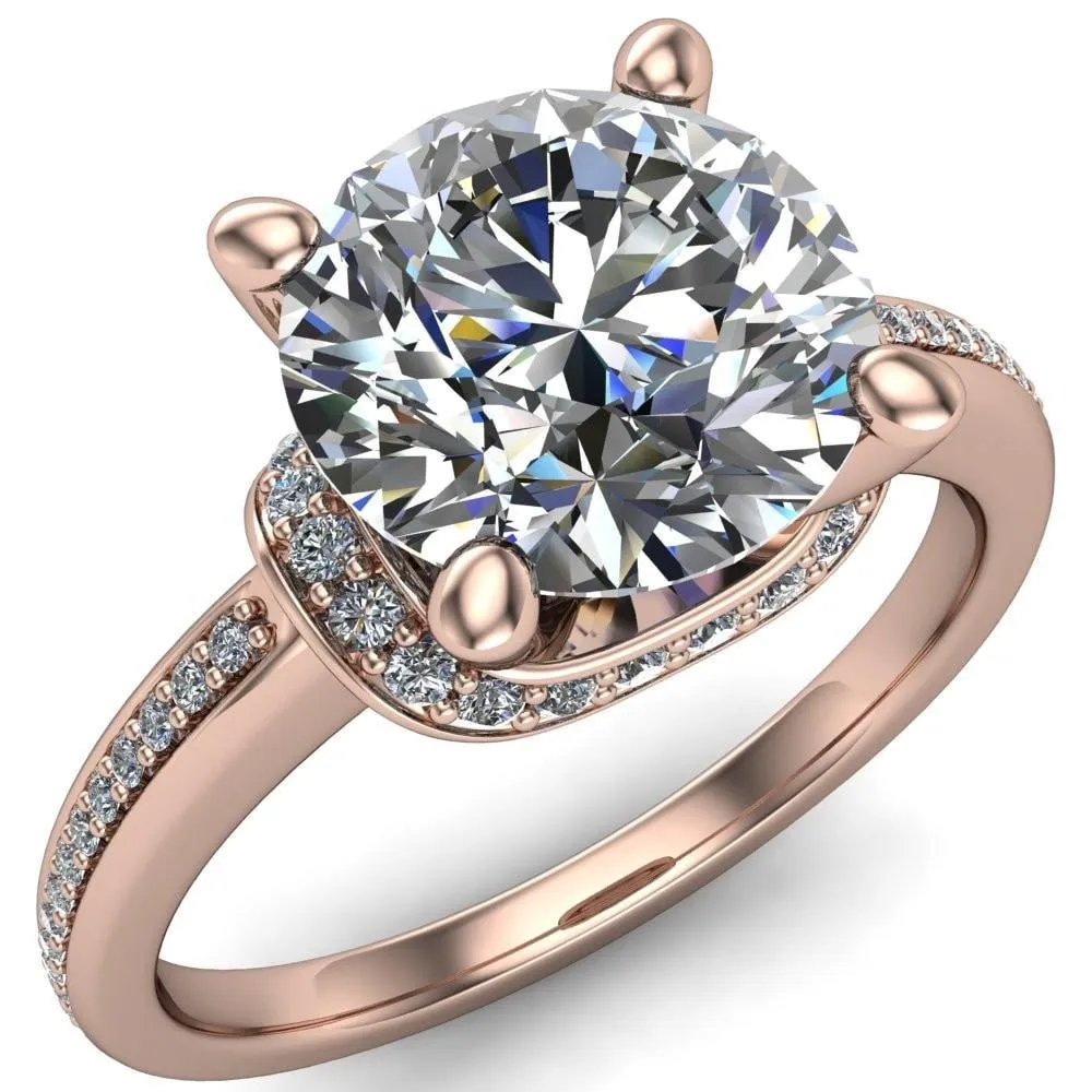 Miliani Round Center Stone 4-Prong Resting Diamond Under Bezel with Diamond High Shoulders Ring