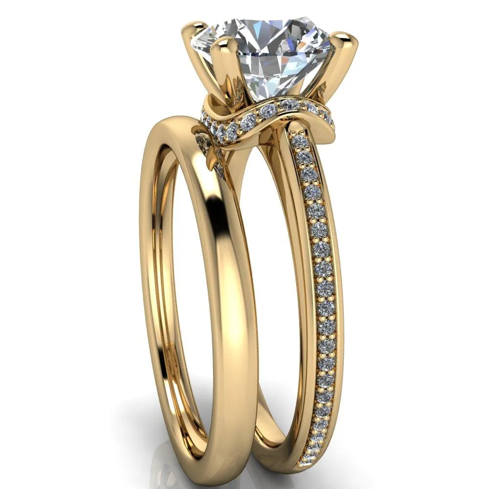 Miliani Round Center Stone 4-Prong Resting Diamond Under Bezel with Diamond High Shoulders Ring