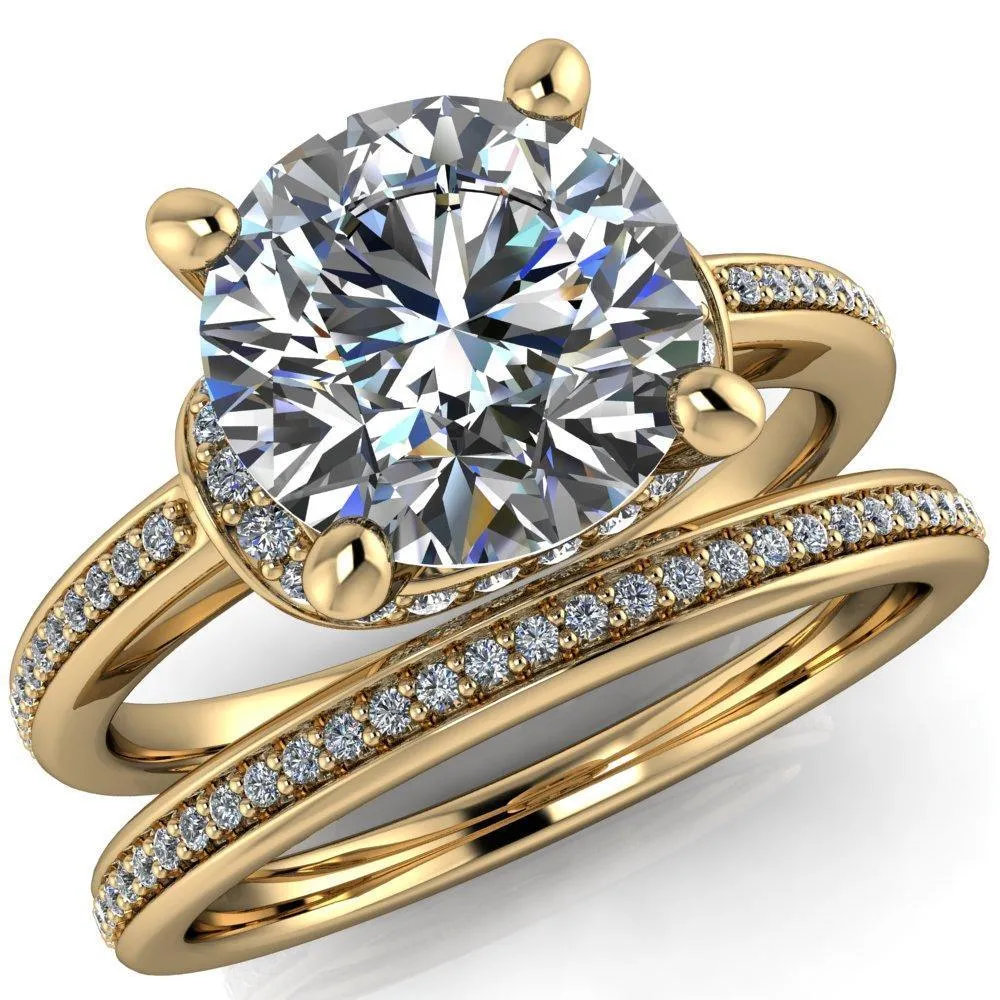 Miliani Round Center Stone 4-Prong Resting Diamond Under Bezel with Diamond High Shoulders Ring