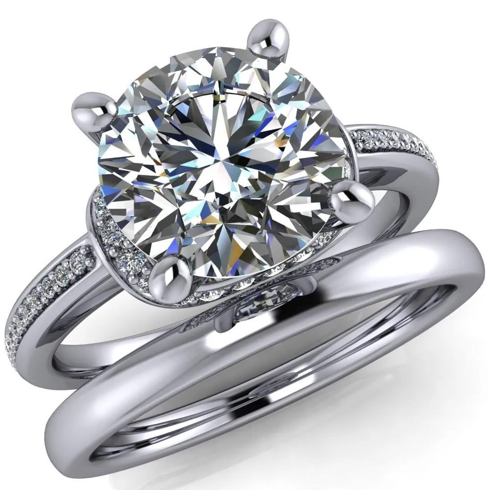 Miliani Round Center Stone 4-Prong Resting Diamond Under Bezel with Diamond High Shoulders Ring
