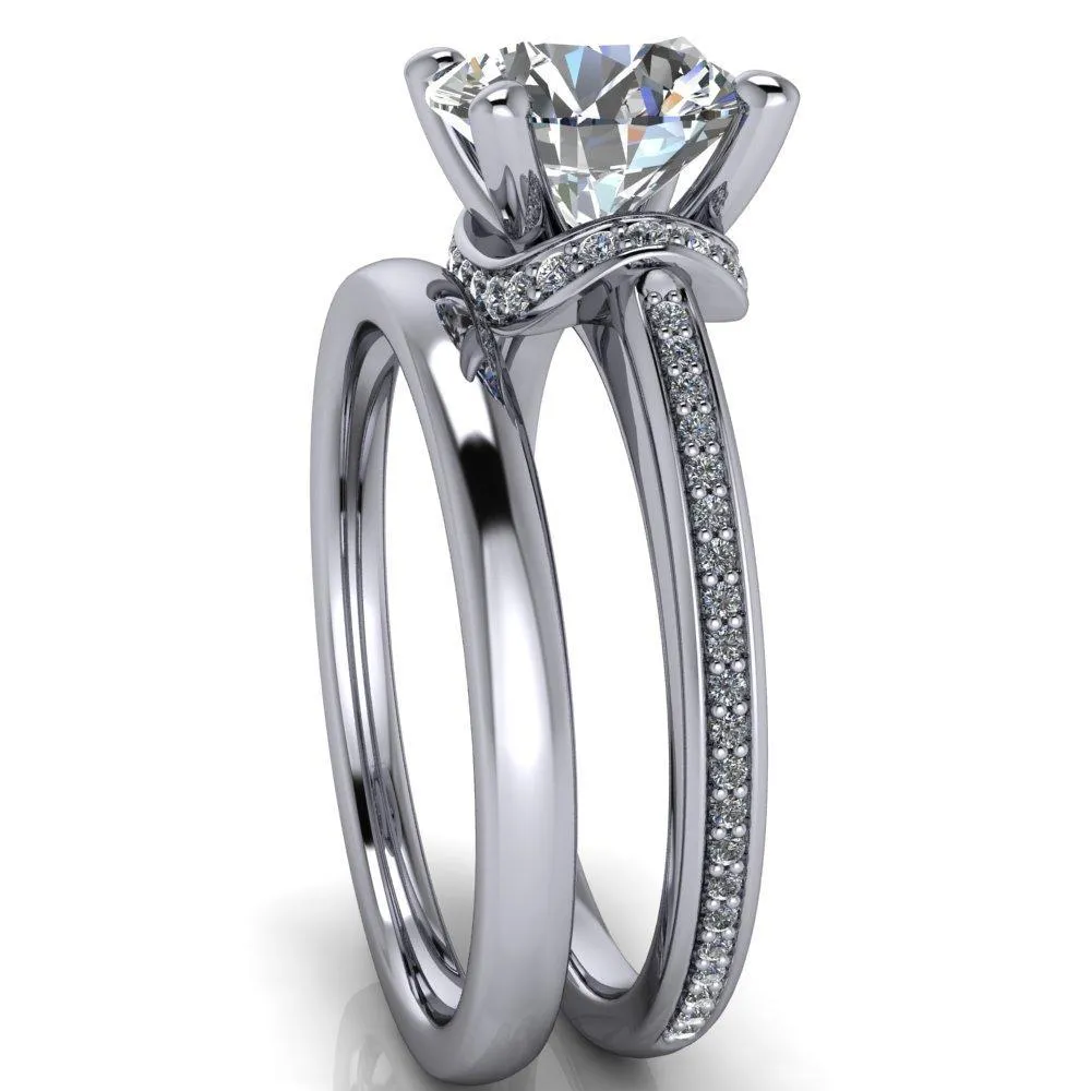 Miliani Round Center Stone 4-Prong Resting Diamond Under Bezel with Diamond High Shoulders Ring