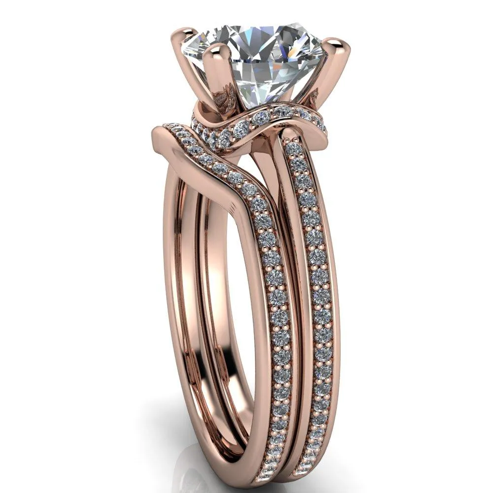 Miliani Round Center Stone 4-Prong Resting Diamond Under Bezel with Diamond High Shoulders Ring