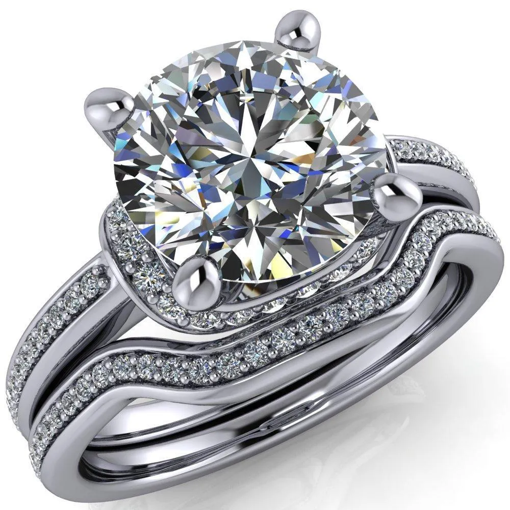 Miliani Round Center Stone 4-Prong Resting Diamond Under Bezel with Diamond High Shoulders Ring