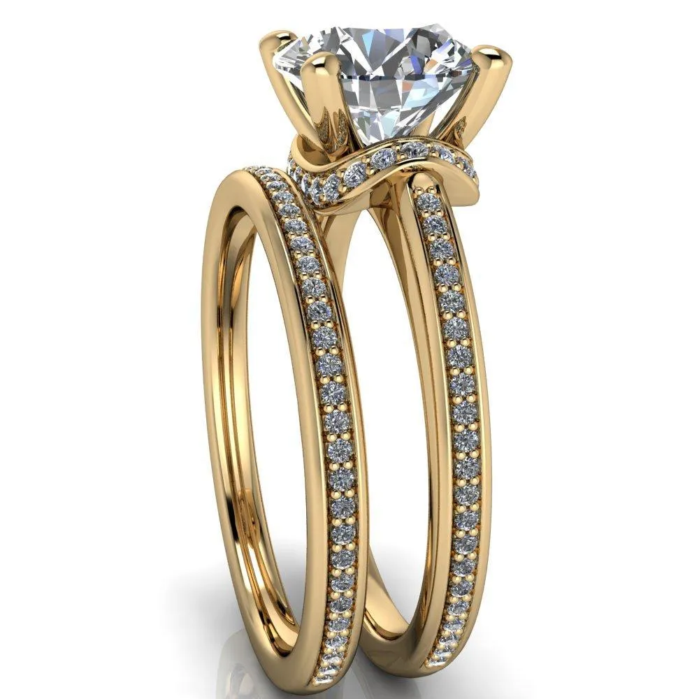 Miliani Round Center Stone 4-Prong Resting Diamond Under Bezel with Diamond High Shoulders Ring