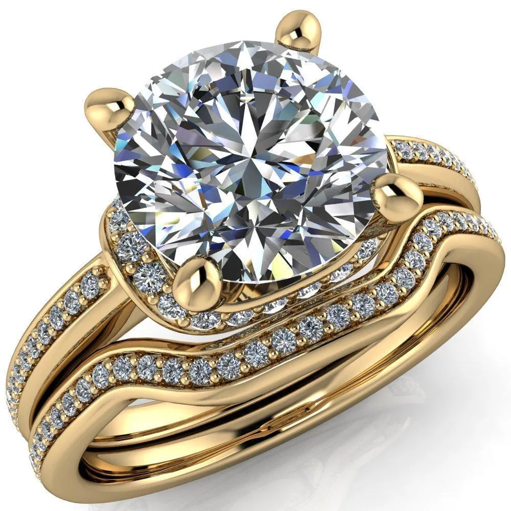 Miliani Round Center Stone 4-Prong Resting Diamond Under Bezel with Diamond High Shoulders Ring