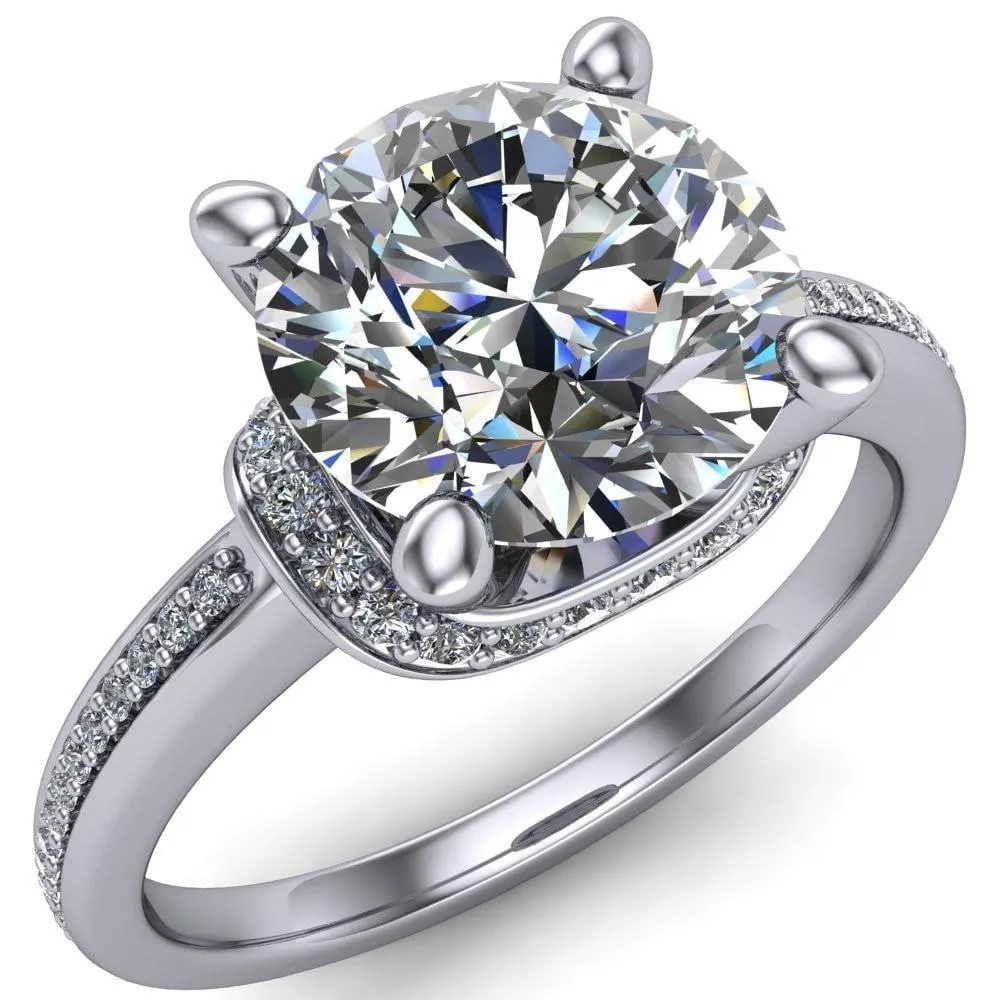 Miliani Round Center Stone 4-Prong Resting Diamond Under Bezel with Diamond High Shoulders Ring
