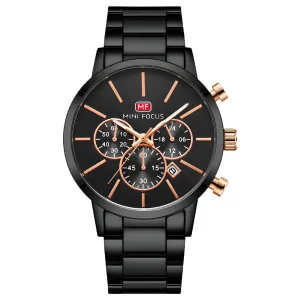 Mini Focus Black Stainless Steel Black Dial Chronograph Quartz Watch for Gents - MF0294G-04