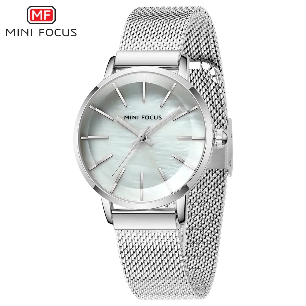 Mini Focus Silver Mesh Bracelet Silver Dial Quartz Watch for Ladies - MF0257L-02