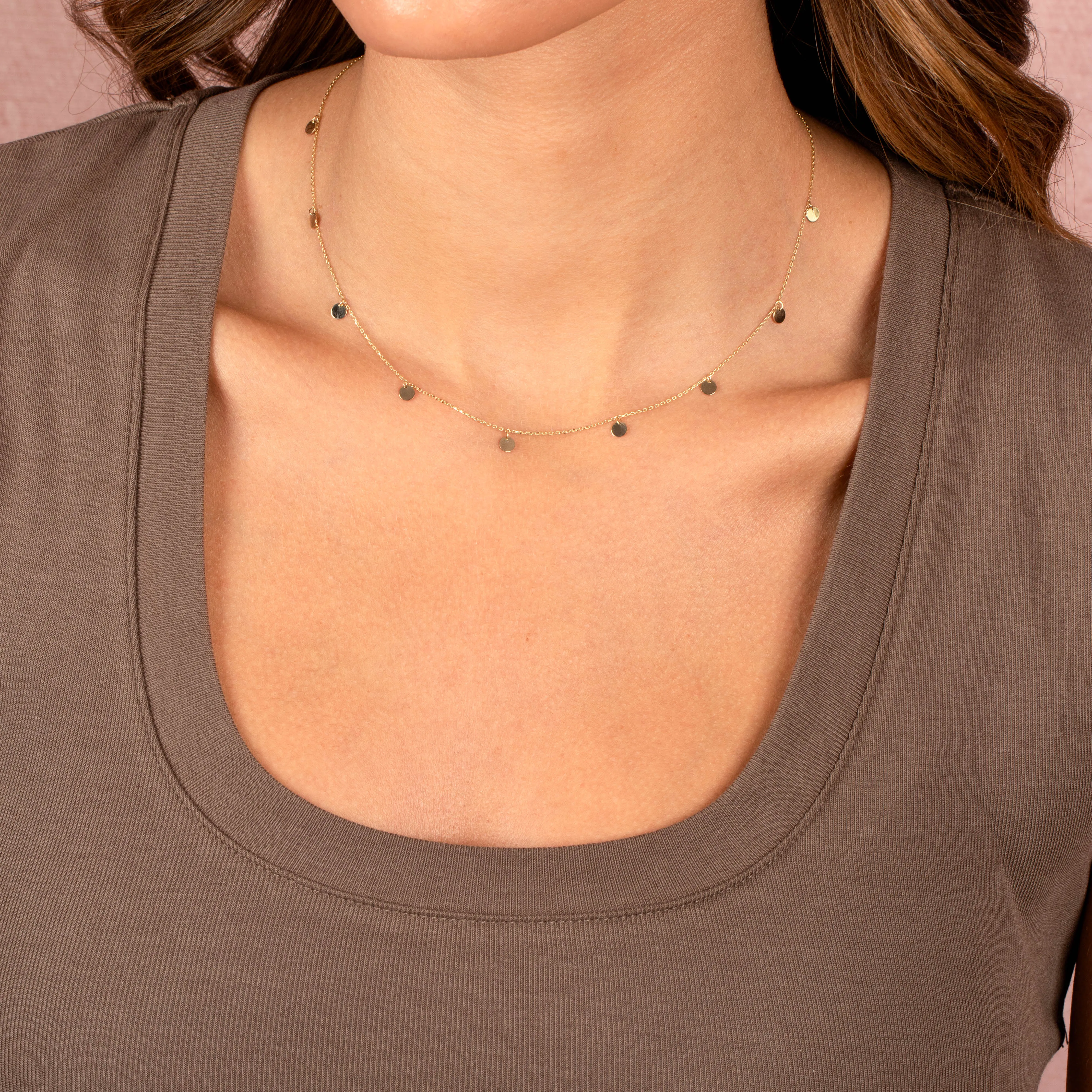 Mini Solid Dangling Discs Necklace 14K