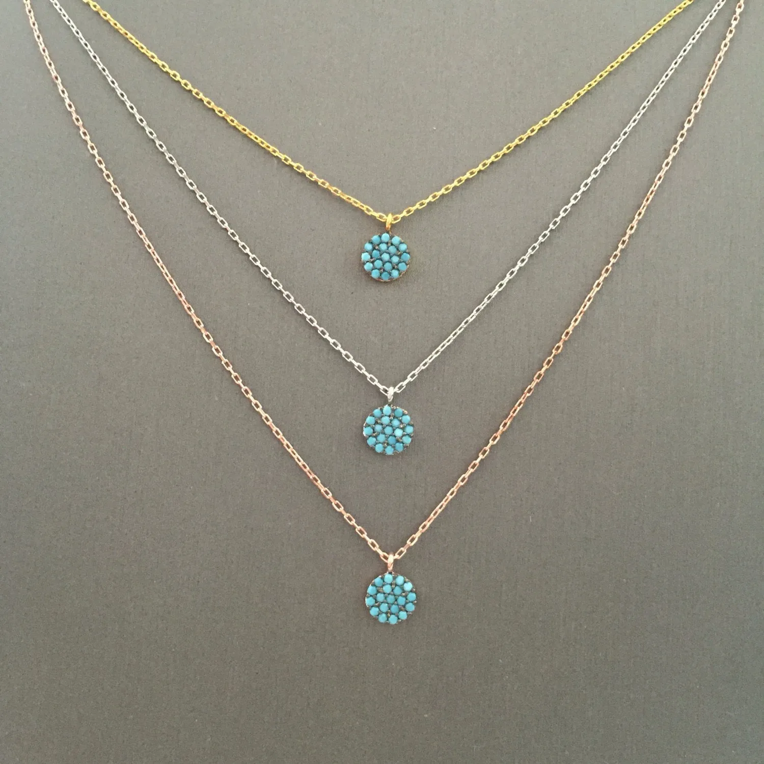 Mini Turquoise Disc Necklace