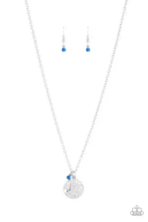 Minimal EFFORTLESS - Blue - Rhinestone Silver Disc Paparazzi Short Necklace