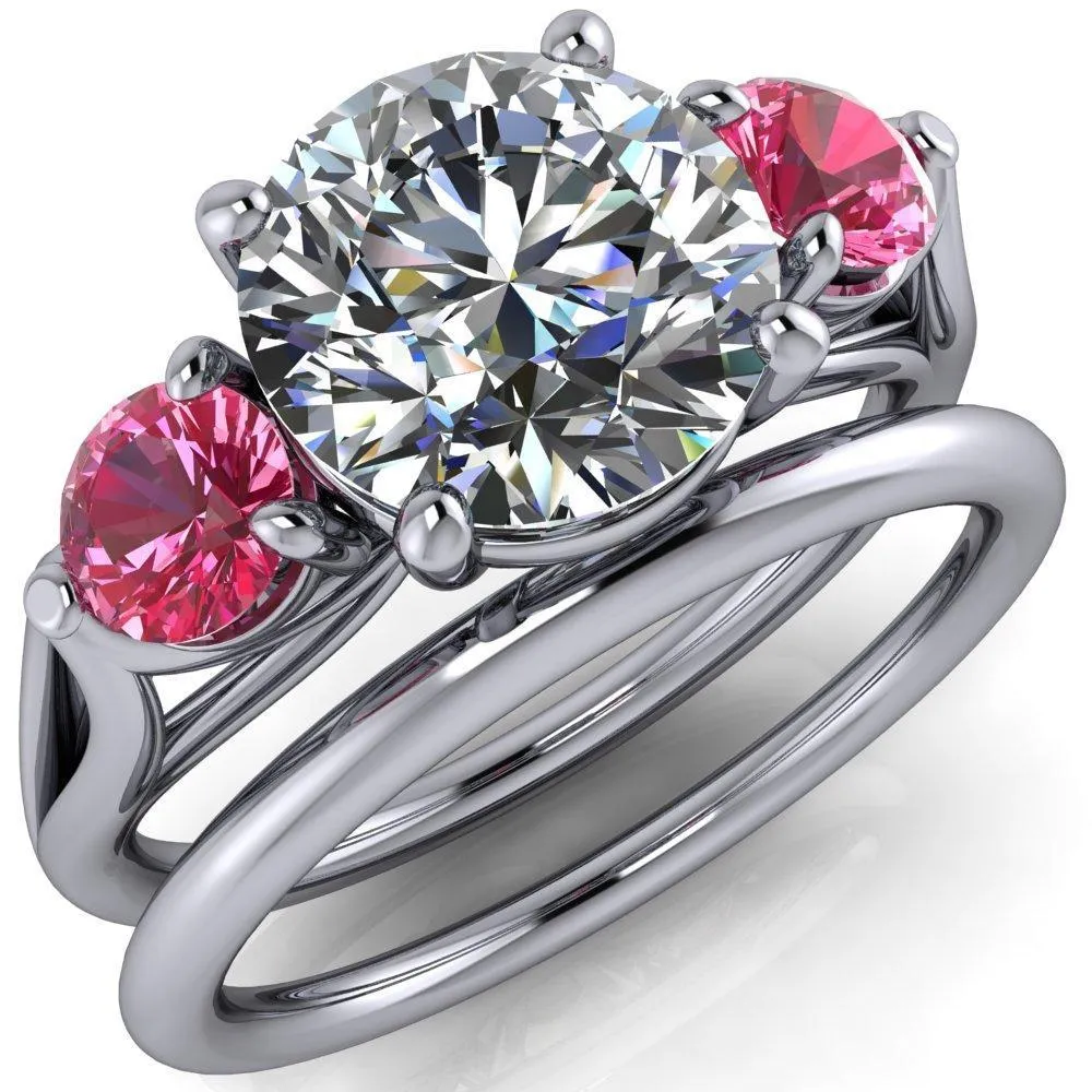 Mira Round Center Stone Pink Sapphire Side Split Shank Cathedral Hybrid Engagement Ring