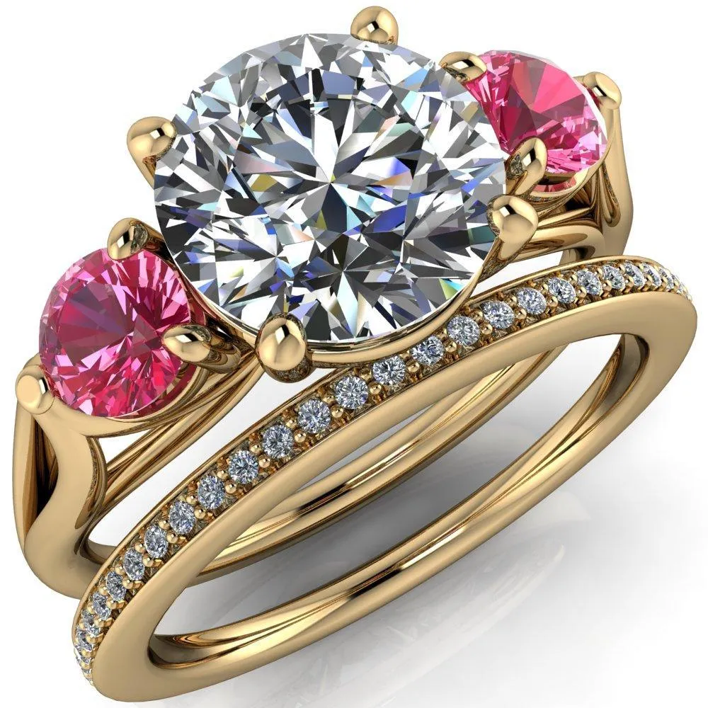 Mira Round Center Stone Pink Sapphire Side Split Shank Cathedral Hybrid Engagement Ring