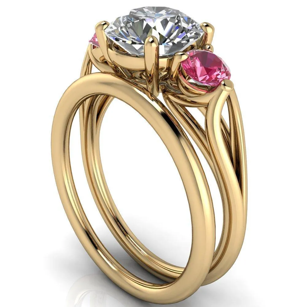 Mira Round Center Stone Pink Sapphire Side Split Shank Cathedral Hybrid Engagement Ring