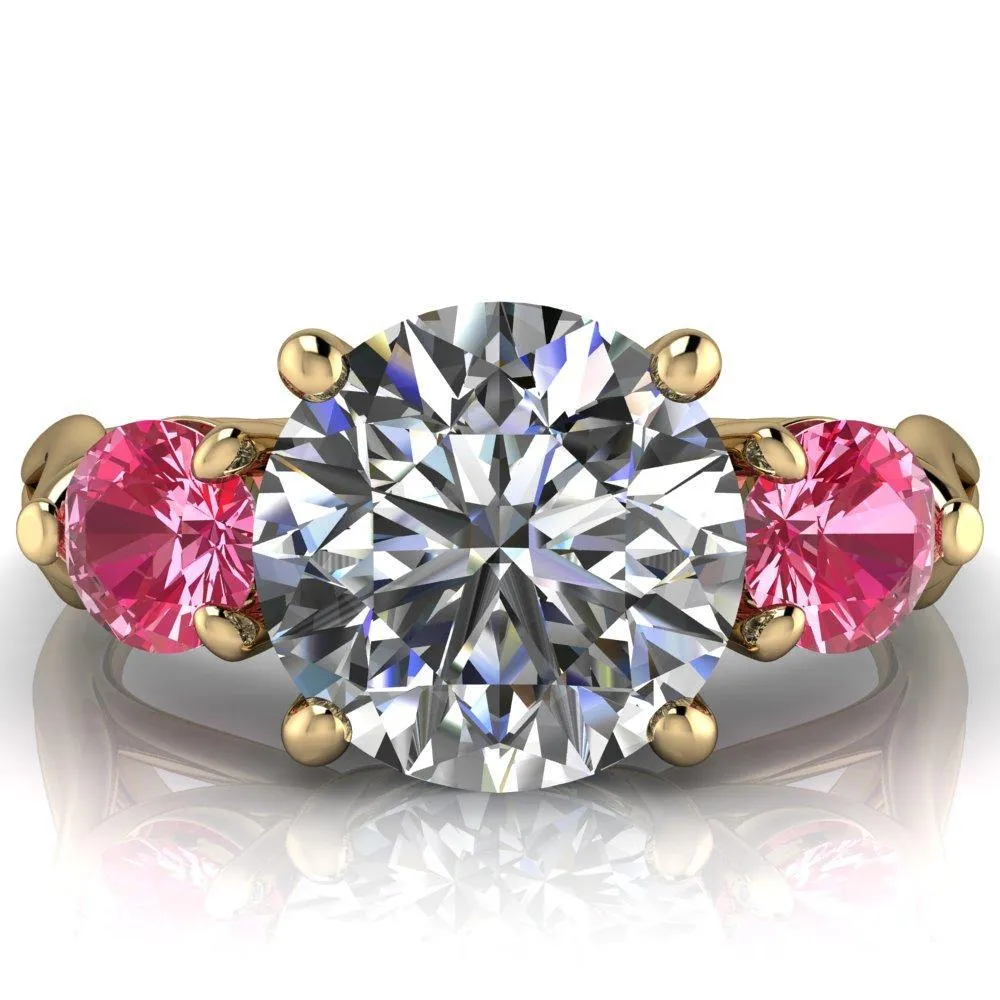 Mira Round Center Stone Pink Sapphire Side Split Shank Cathedral Hybrid Engagement Ring