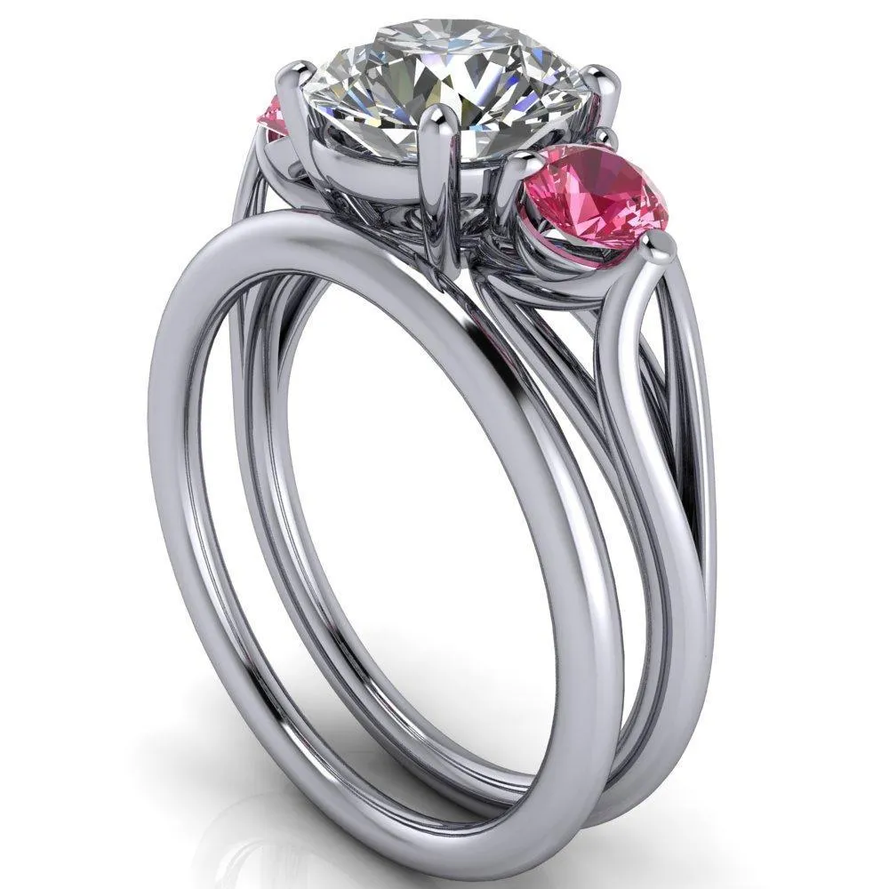 Mira Round Center Stone Pink Sapphire Side Split Shank Cathedral Hybrid Engagement Ring