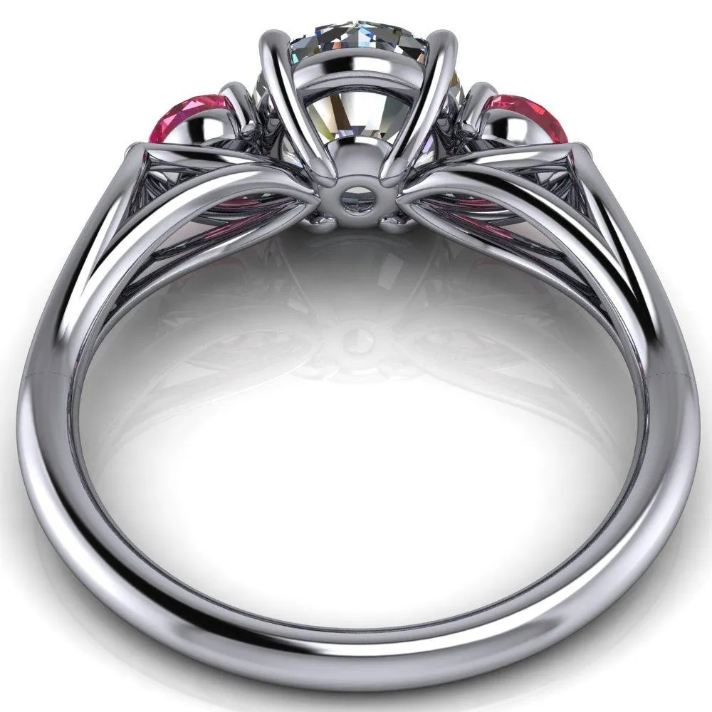Mira Round Center Stone Pink Sapphire Side Split Shank Cathedral Hybrid Engagement Ring