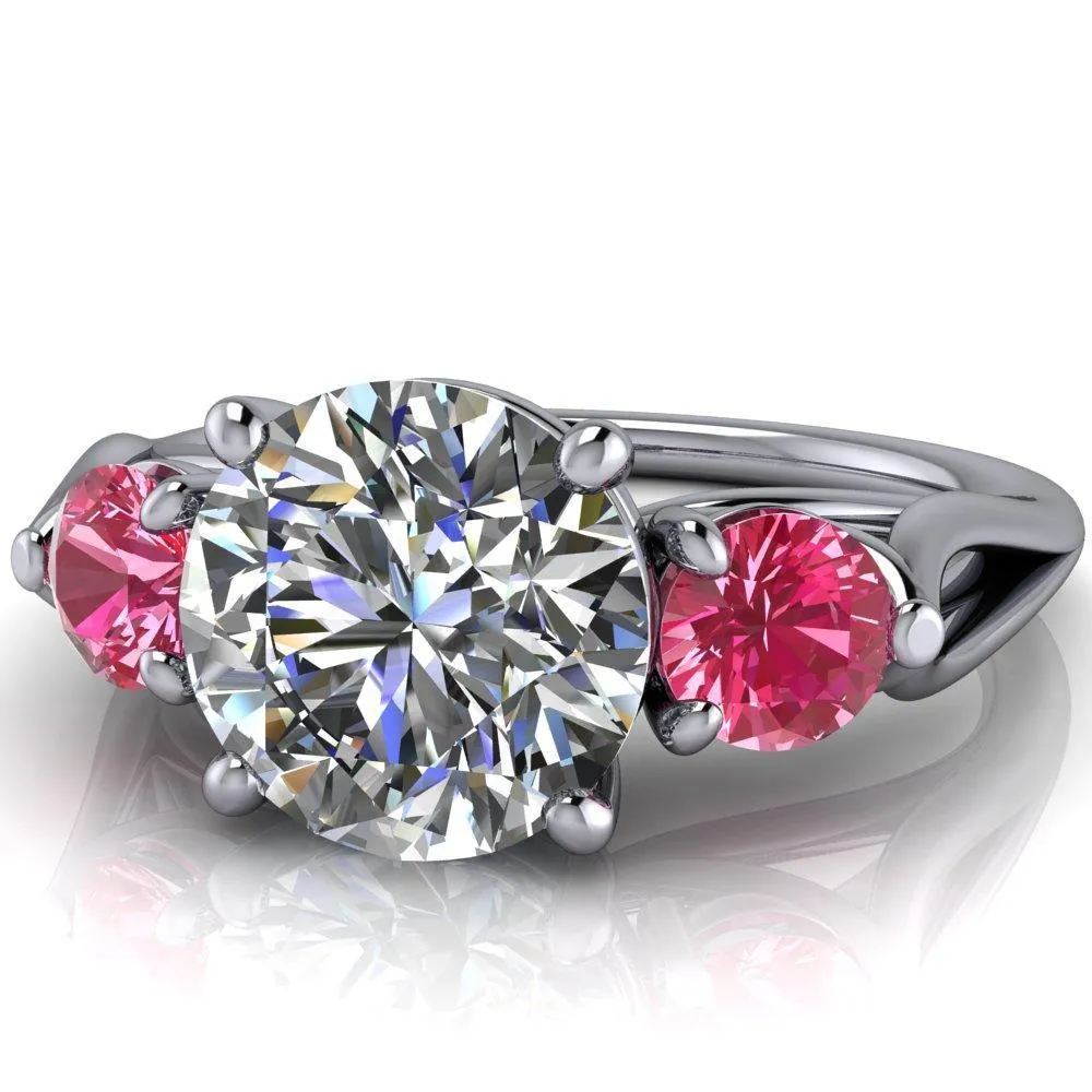 Mira Round Center Stone Pink Sapphire Side Split Shank Cathedral Hybrid Engagement Ring